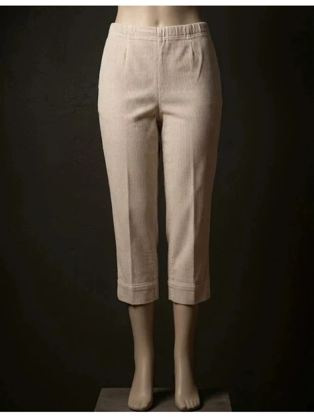 White Stag Tan & Cream Striped Elastic Waist Crop Pants Size S (4/6)